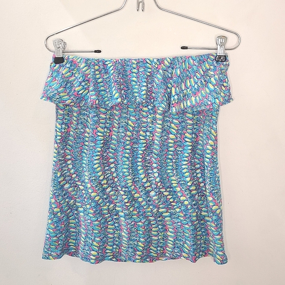 Lilly Pulitzer 100% Cotton Wiley Strapless Top in Blue Multi Clam Jam Sz M - Picture 6 of 12
